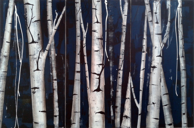 Painting: forest, trees, roots, woods