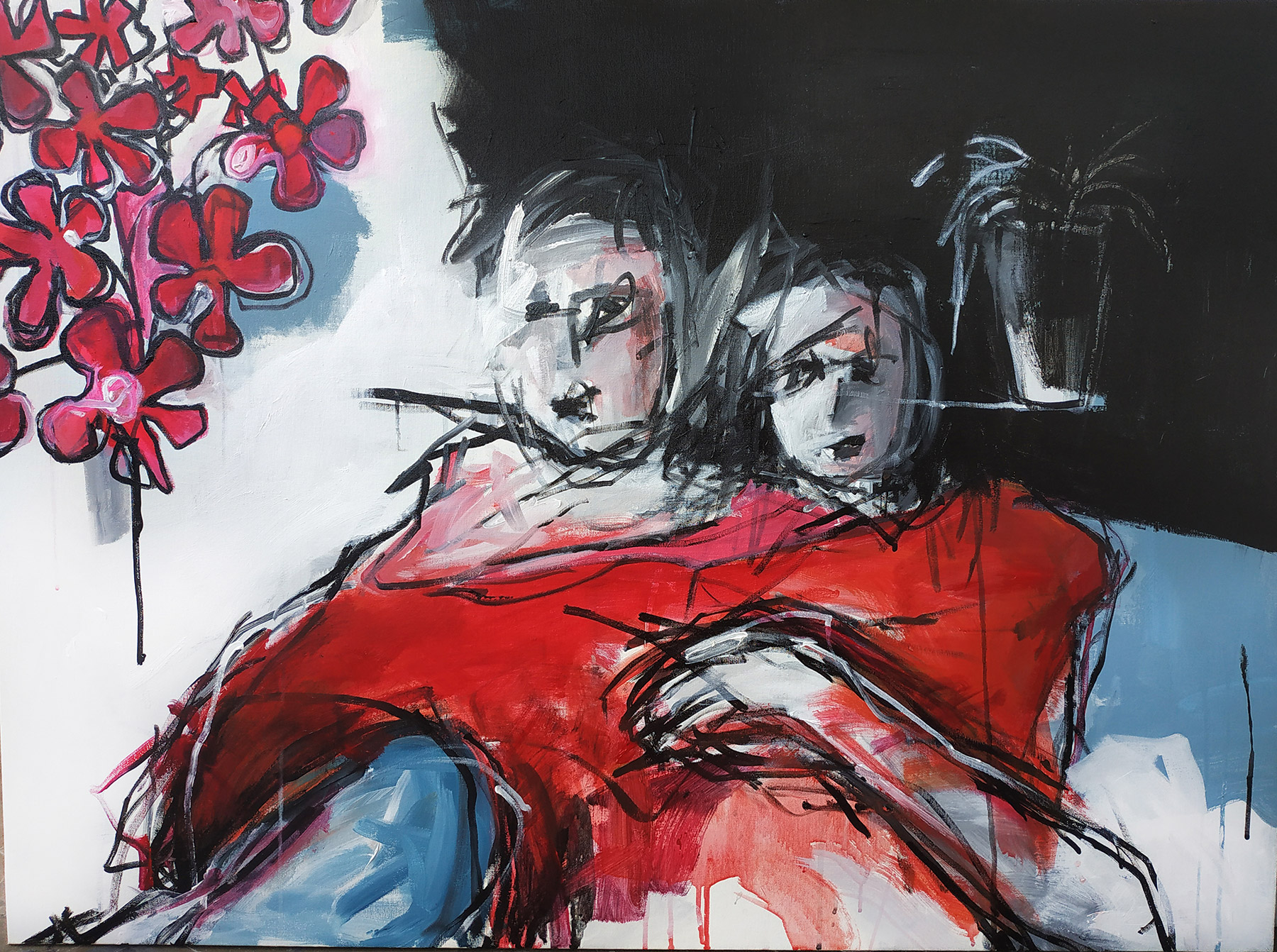 Father and Daughter in the Terrace, 75x100 cm, Acrylic on canvas, 2019