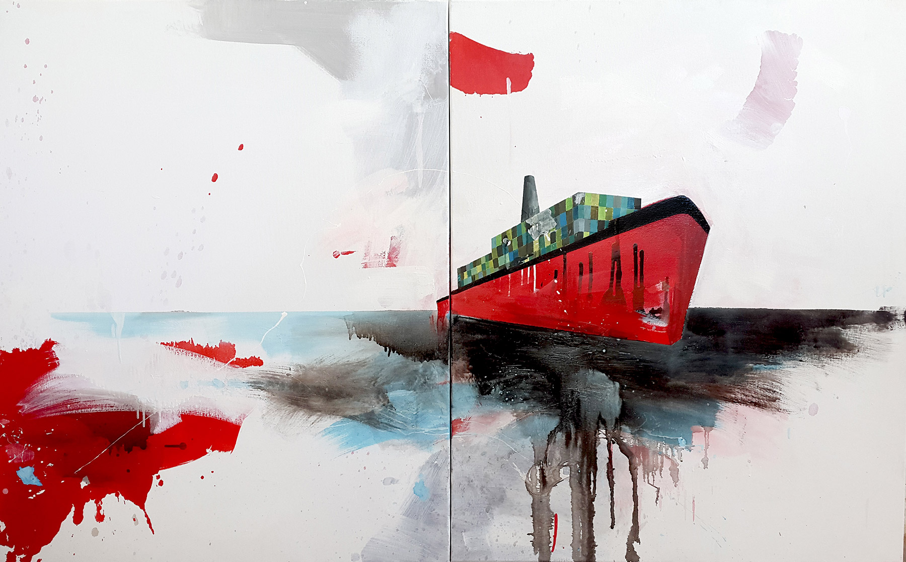 Shipe #09 (diptych) 100x140cm, mixed technique on canvas, 2018
